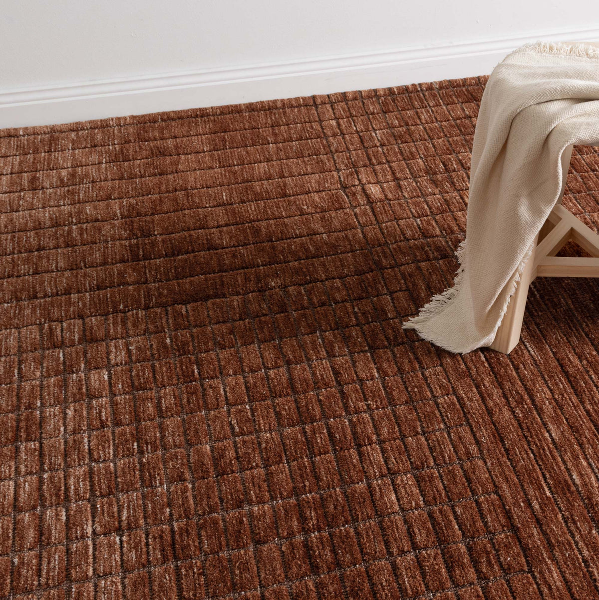 Terracotta Carved Texture Rug | 13mm Plush Pile | Machine Tufted Polyester | Earthy Boho Living Room Bedroom Rug