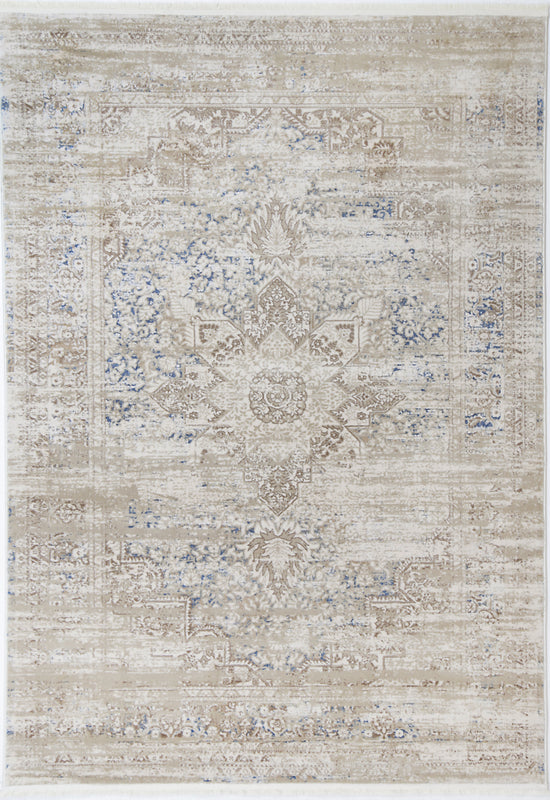 Bohemian Paradise Medalion Beige Blue Rug - 06BBLU