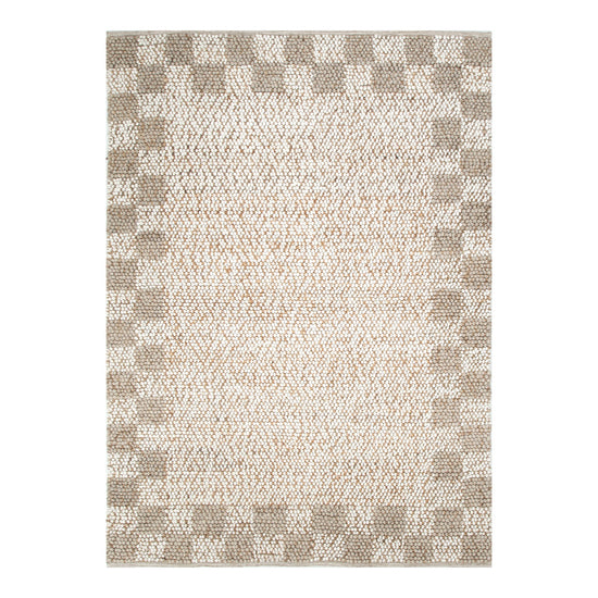 Eco Weave Checkered Border Cream Beige Jute and Wool Rug