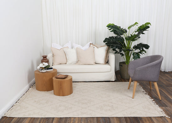 Diego Geometric Beige Wool Rug - DIEG04