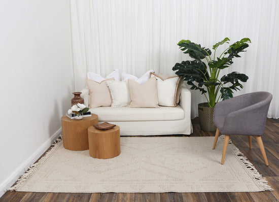 Diego Ornamental Beige Wool Rug - DIEG03