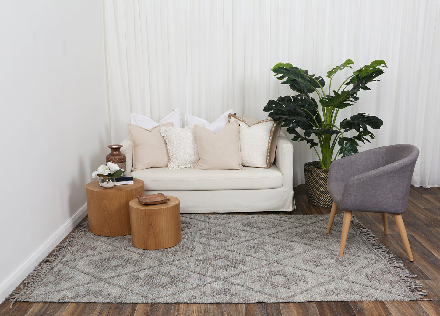 Diego Geometric Grey Multi Wool Rug - DIEG04