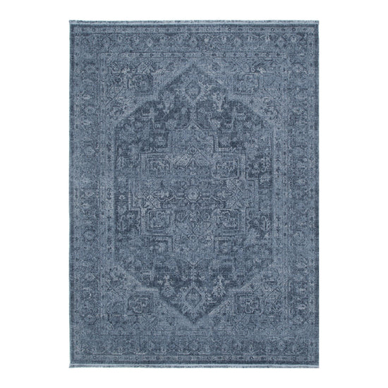 Heritage Distressed Medallion Blue Rug - H104: (Different Tassel)