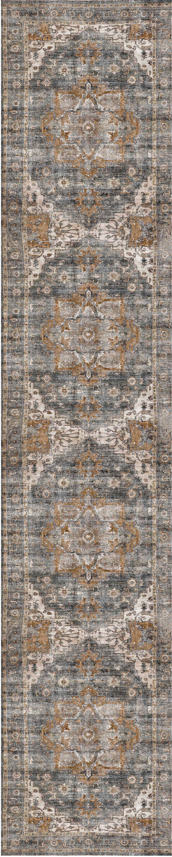 Distressed Vintage Cezanne Rabbit Gray Inca Gold Runner Rug - VITAL 2244-04
