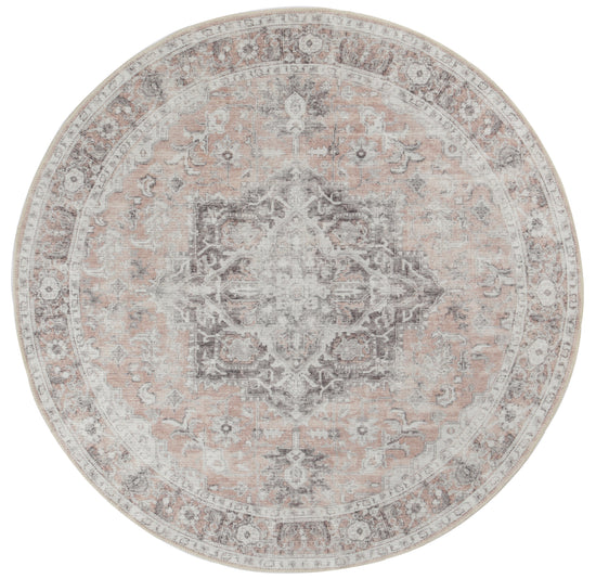 Distressed Vintage Cezanne Blush Washable Round Rug - VITAL 3082-11