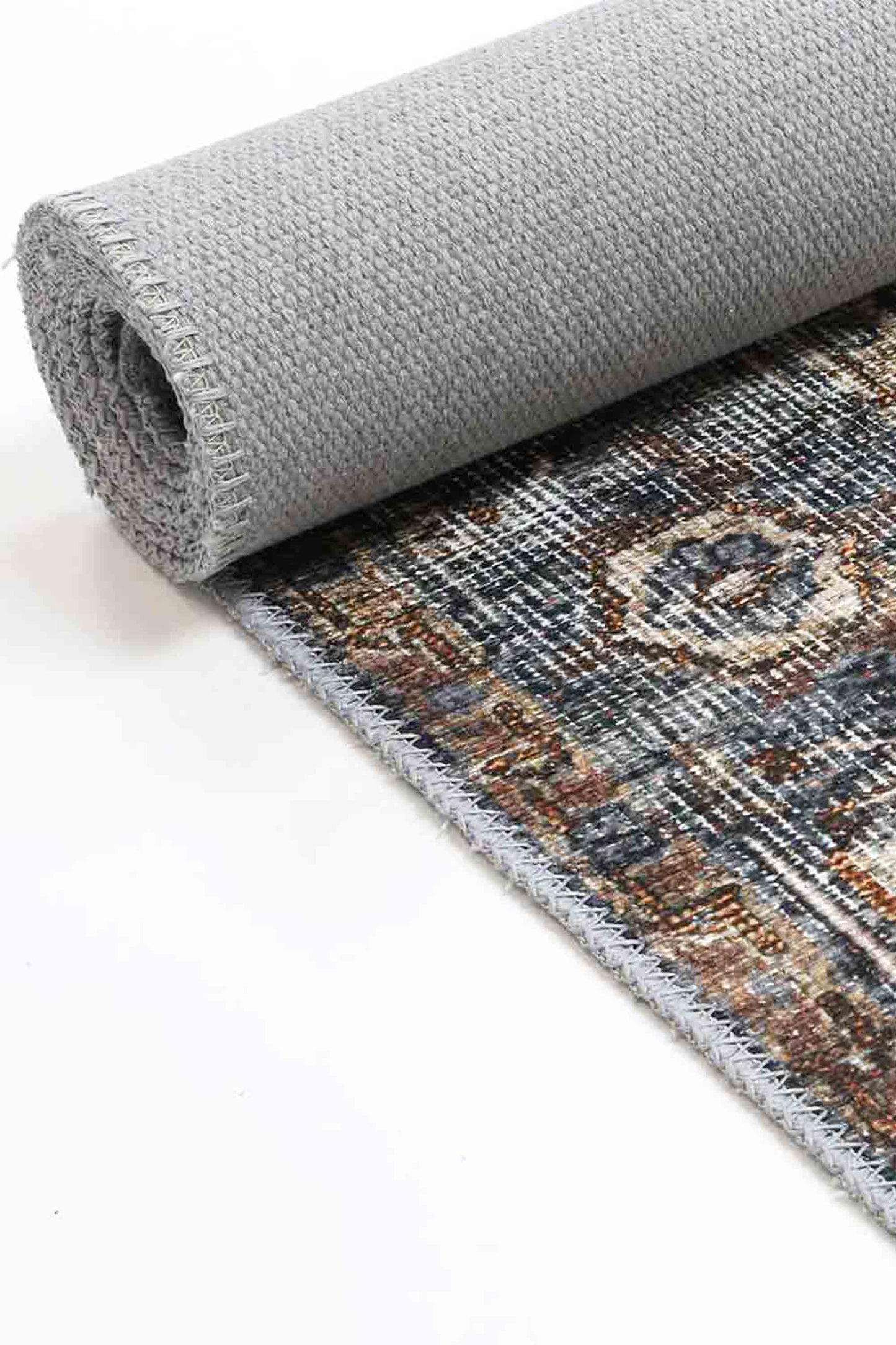 Distressed Vintage Cezanne Rabbit Gray Inca Gold Area Rug - VITAL 2244-04 (with fringe)