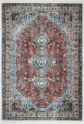 Loane Distressed Vintage Ruby & Sky Blue Rug - VITAL 2923-00 (with fringe)